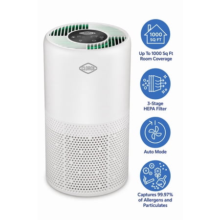 Clorox Turbo+ Air Purifiers for Allergies & Asthma, HEPA Air Purifier for Medium Rooms, Auto Mode, Air Cleaner up to 1,000 Sq Ft