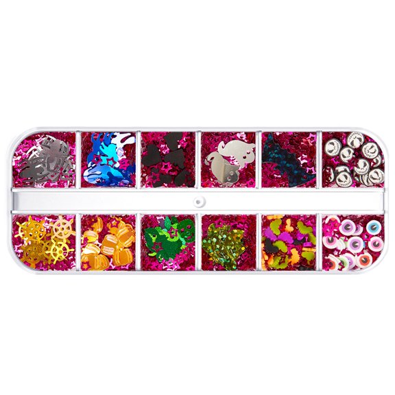 comerut 1 Box Nail Sequins Ultra-Thin Exquisite Shapes Vivid Color Multipurpose Easy to Apply Decorative Multiple Styles Colorful Halloween Pumpkin Witch Nail Decor Nail Supplies