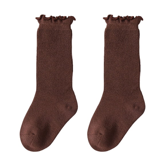 comerut 1 Pair Baby Winter Socks Anti-slip Solid Color Shirring Edge Ruffle Elastic Keep Warm Cotton Thicken Kids Girls Socks Baby Garment