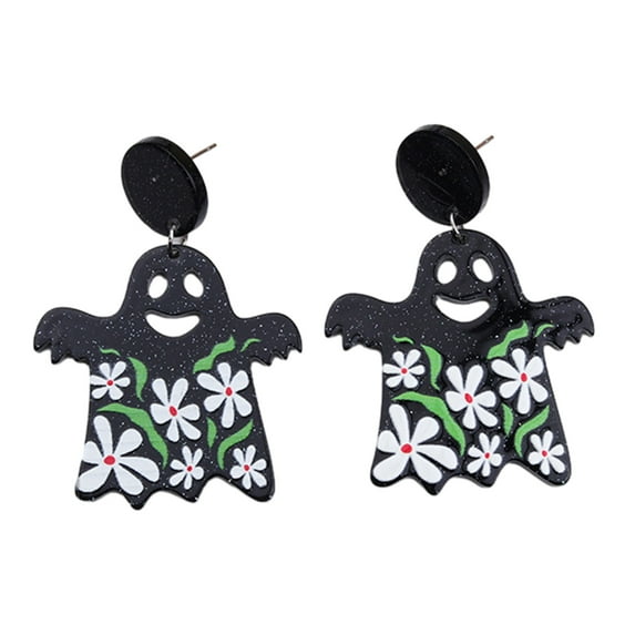 comerut 1 Pair Creative Pumpkin Flower Ghost Skull Dangle Earrings Vintage Acrylic Exaggerated Halloween Stud Drop Earrings Jewelry Accessories Gift