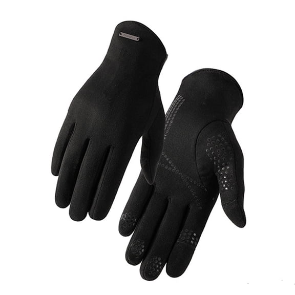 comerut 1 Pair Fingertip Opening Non-Slip Silicone Palm Unisex Gloves Winter Touch Screen Full Finger Suede Driving Gloves Costume Accessories