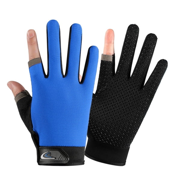 comerut 1 Pair Fishing Gloves Anti-Slip Breathable Two Finger Cut Rough Palm Great Friction Hands Protection Contrast Color Touch Screen Outdoor Sports Fitness Gloves Fishing Accessories