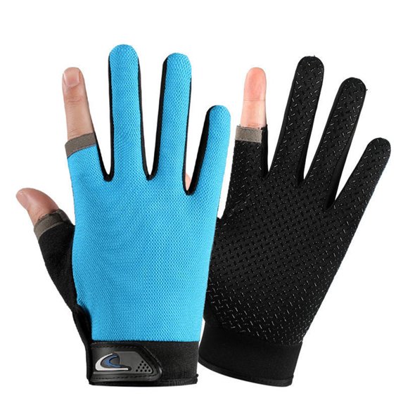 comerut 1 Pair Fishing Gloves Anti-Slip Breathable Two Finger Cut Rough Palm Great Friction Hands Protection Contrast Color Touch Screen Outdoor Sports Fitness Gloves Fishing Accessories