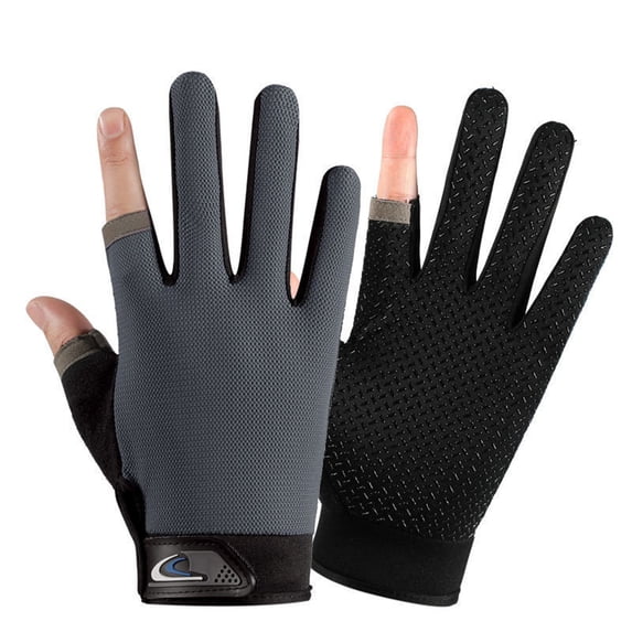 comerut 1 Pair Fishing Gloves Anti-Slip Breathable Two Finger Cut Rough Palm Great Friction Hands Protection Contrast Color Touch Screen Outdoor Sports Fitness Gloves Fishing Accessories