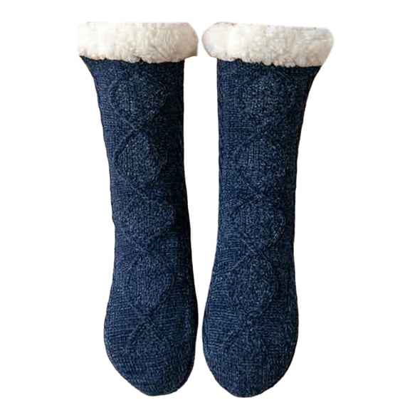 comerut 1 Pair Floor Socks Stretchy Thickened Mid-calf Non-slip Silicone Fuzzy Keep Warm Comfortable Winter Thermal Women Indoor Slipper Sleeping Socks for Home