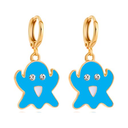 comerut 1 Pair Ghost Pendant Halloween Earrings Candy Color Alloy Rhinestone Women Enamel Earrings Party Jewelry