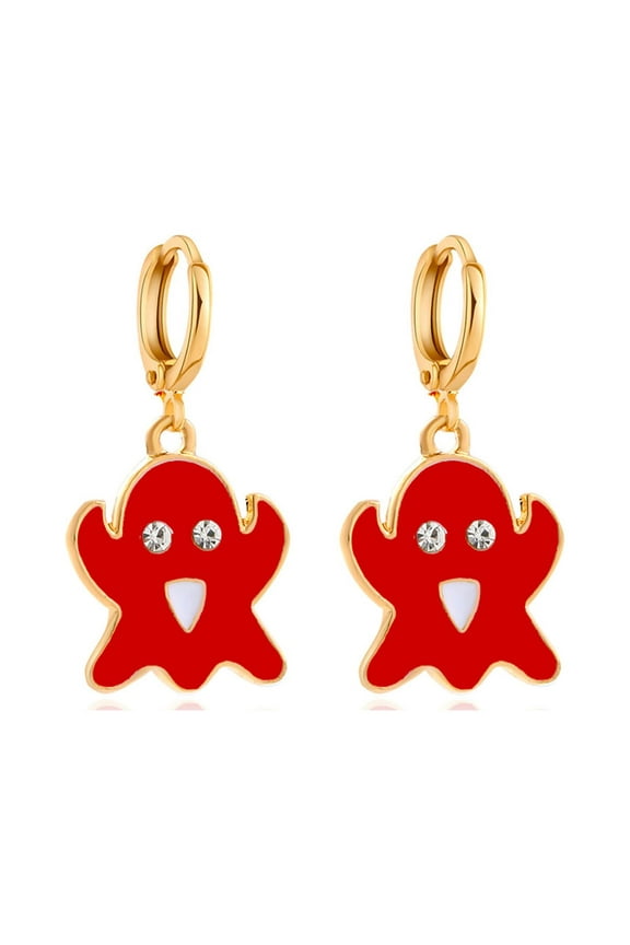 1 Pair Ghost Pendant Halloween Earrings Candy Color Alloy Rhinestone Women Enamel Earrings Party Jewelry