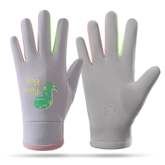comerut 1 Pair Kids Cycling Gloves Water-Resistant Cartoon Print Outdoor Thermal Mittens Fleece Lining Winter Warm Gloves