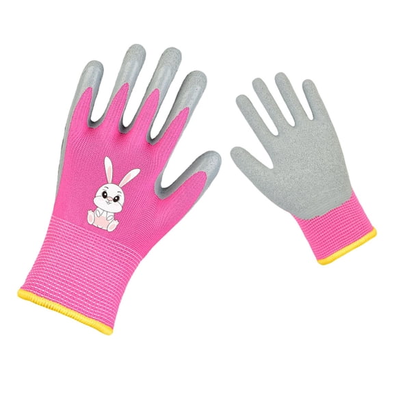 comerut 1 Pair Kids Gardening Gloves Cartoon Pattern Wear Resistant Thorn-Proof Puncture-Resistant Snug Fit Non-Slip Rubber Work Gloves