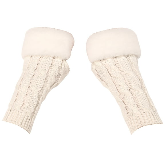comerut 1 Pair Knitted Gloves Fuzzy Fingerless Stretchy Thumb Hole Soft Keep Warm Solid Color Autumn Winter Women Writing Gloves for Outdoor