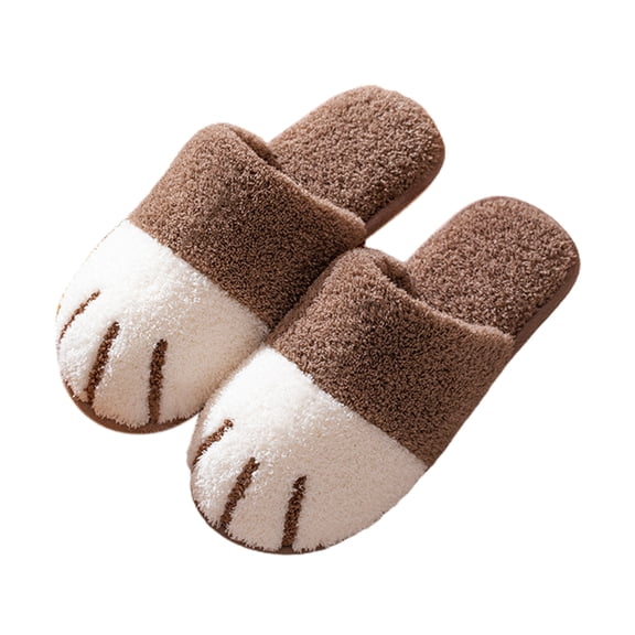 comerut 1 Pair Men Slippers Wear-resistant Warm Soft Cat Paw Winter Slippers for Home