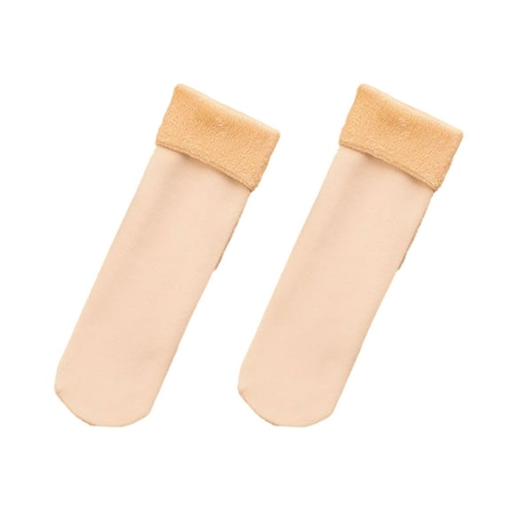 comerut 1 Pair Mid-Tube Plush Lining High Elasticity Women Socks Winter Solid Color Warm Thickened Thermal Socks Daily Wear