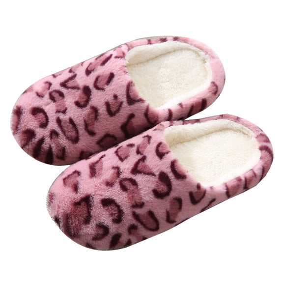 comerut 1 Pair Slippers Soft Bottom Leopard-print Plush Comfortable to Wear Warm Slippers for Daily Life