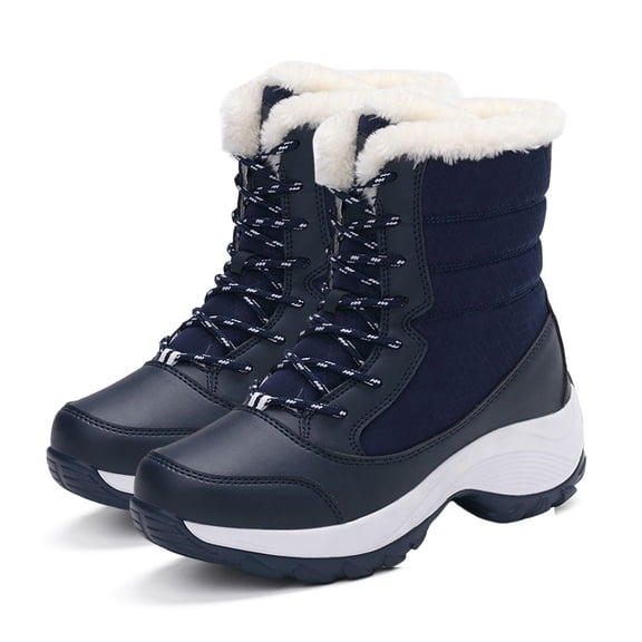 comerut 1 Pair Snow Boots Mid-Calf Non-slip Heels Lace-up Water-resistant Keep Warm Contrast Color Outdoor Women Ankle Boots Outdoor Use