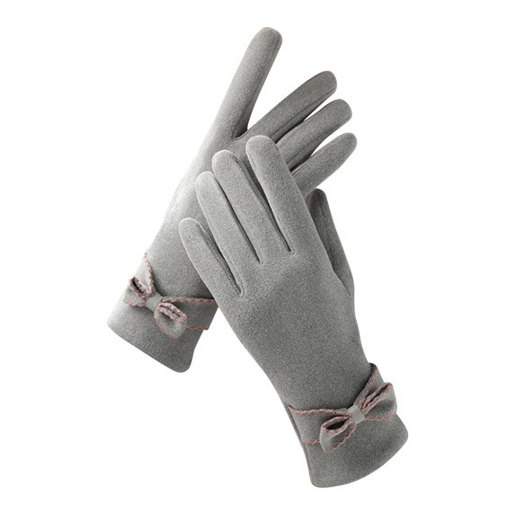 comerut 1 Pair Soft Gloves Anti-static Full Finger Cover Elegant Bow-know Plus Velvet Inside Gloves for Lady