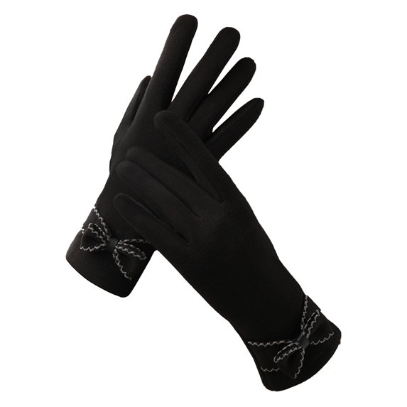 comerut 1 Pair Soft Gloves Anti-static Full Finger Cover Elegant Bow-know Plus Velvet Inside Gloves for Lady