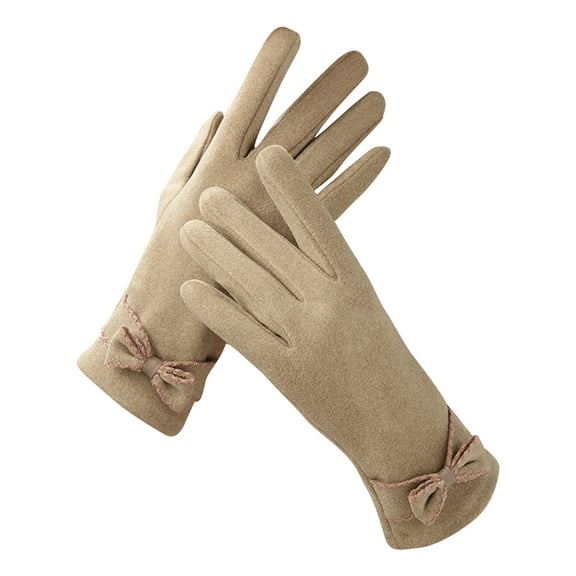 comerut 1 Pair Soft Gloves Anti-static Full Finger Cover Elegant Bow-know Plus Velvet Inside Gloves for Lady