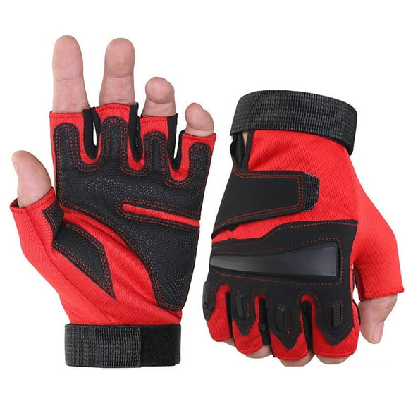 comerut 1 Pair Strong Grip Adjustable Hook Loop Fasteners Fabric Training Gloves Half Finger Wrist Wraps Support Men Cycling Gloves for Gym