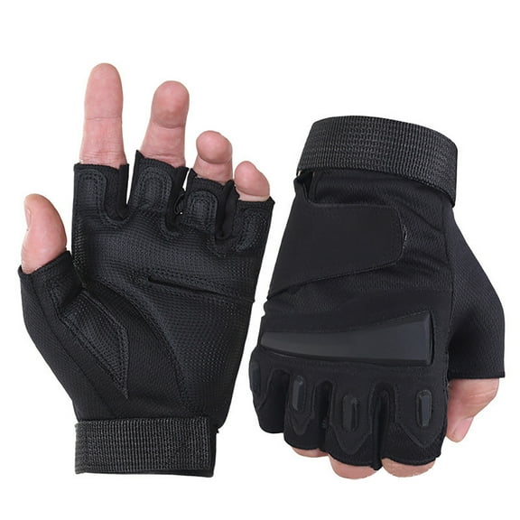 comerut 1 Pair Strong Grip Adjustable Hook Loop Fasteners Fabric Training Gloves Half Finger Wrist Wraps Support Men Cycling Gloves for Gym