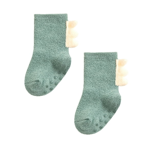 comerut 1 Pair Toddler Socks Thick Lovely Non-slip Soles Three-dimensional Soft Keep Warm Coral Fleece Dinosaur Look Baby Floor Socks for Sleeping