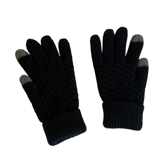 comerut 1 Pair Winter Couple Gloves Solid Color Knitting Touch Screen Full Finger Elastic Keep Warm Soft Washable Women Winter Gloves Riding Stuff
