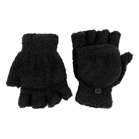 comerut 1 Pair Winter Gloves Thick Coral Fleece Half-finger Solid Color Flip Cover Warm Cold-proof Soft Anti-slip Mittens Student Writing Typing Gloves