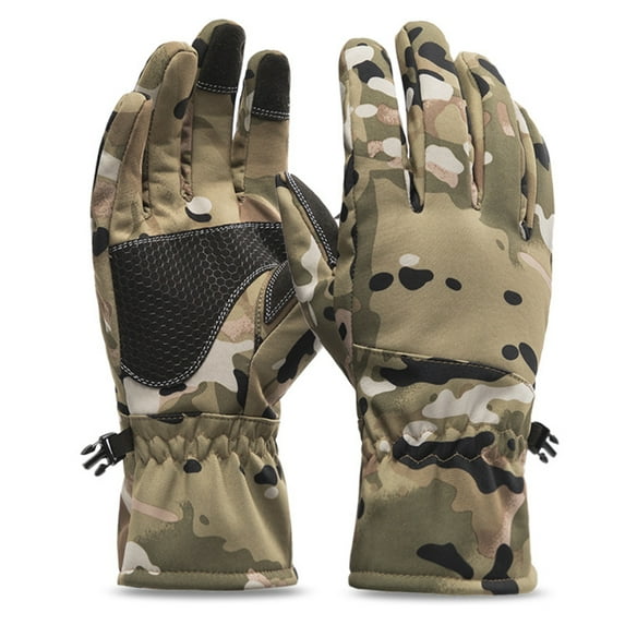 comerut 1 Pair Winter Men Sport Gloves Camouflage Touch Screen Plush Lining Anti Slip Palm Full Fingers Gloves for Cycling Camping Hunting Fishing
