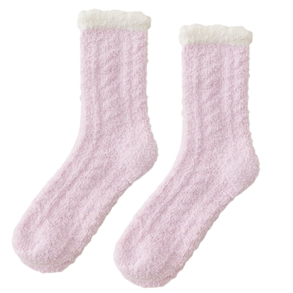 comerut 1 Pair Winter Stocking Coral Fleece Thicken Plush Warm Long Socks for Home