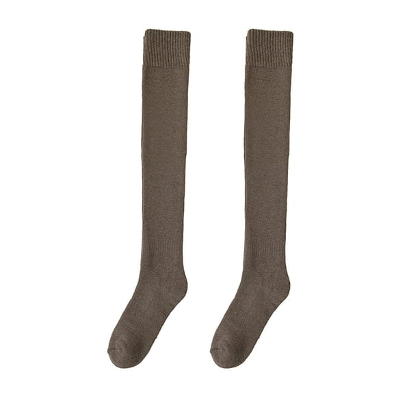 comerut 1 Pair Winter Stockings Over Knee Length Elastic Anti-slip Thick Warm Solid Color Soft Breathable Anti-shrink Thermal Lady Long Socks