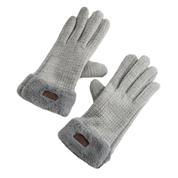 comerut 1 Pair Winter Warm Gloves Solid Color Fleece Lining Design Windproof Thick Thermal Touchscreen Gloves for Women