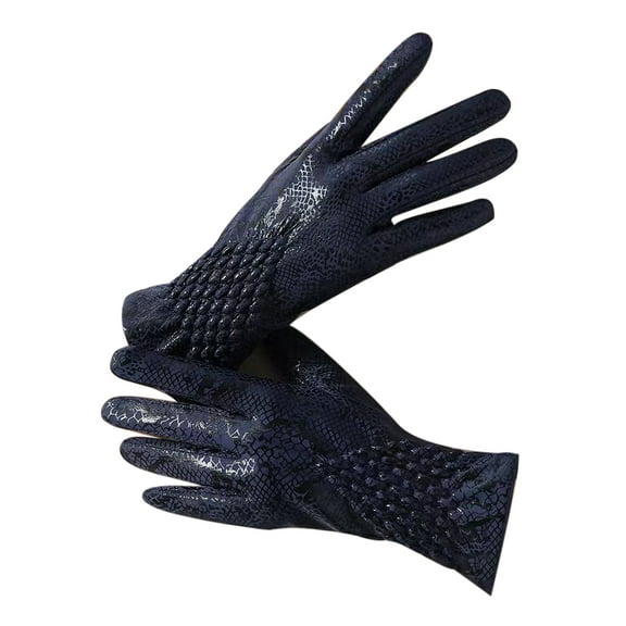 comerut 1 Pair Women Cycling Gloves Autumn Winter Windproof Elastic Faux Snakeskin Touchscreen Anti-slip Thermal Cold Weather Full Finger Motorcycle Riding Gloves