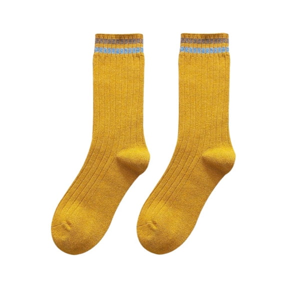 comerut 1 Pair Women Fall Winter Socks Solid Color Mid-tube Thick Warm No Odor Elastic Anti-slip Striped Sweat Absorption Lady Mid-calf Socks