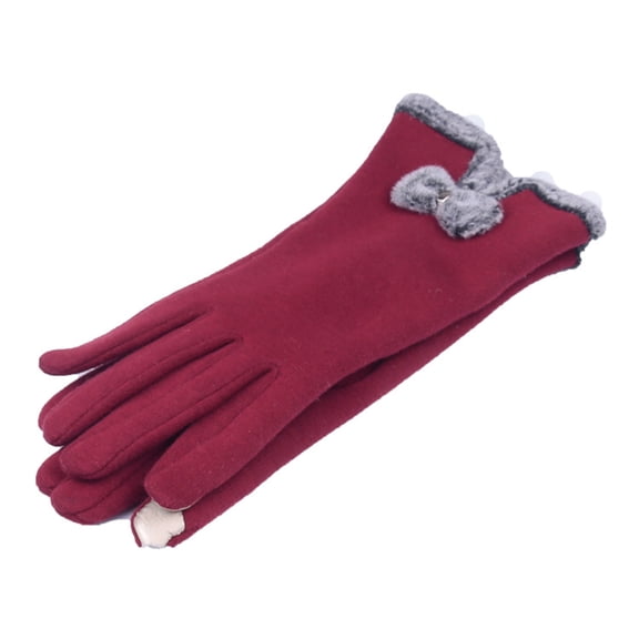 comerut 1 Pair Women Gloves Plush Bow Autumn Winter Warm Windproof Gloves for Wedding