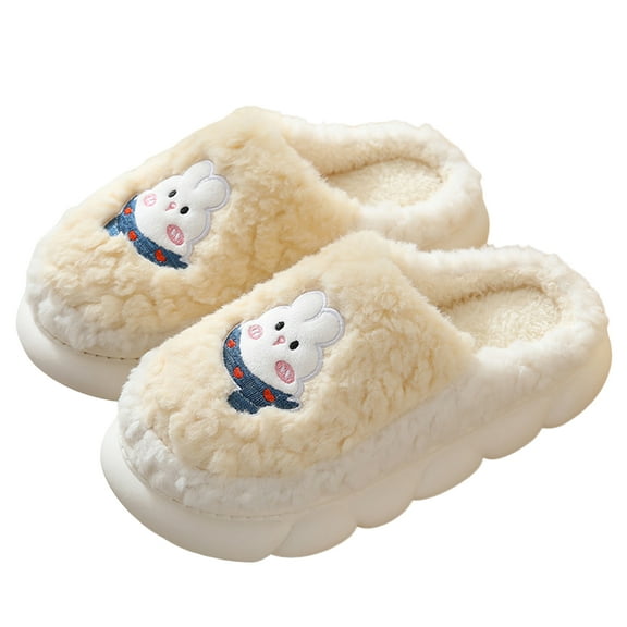 comerut 1 Pair Women Home Slippers Soft Bottom Heightening Cartoon Rabbit Pattern Winter Warm Slippers for Dorm