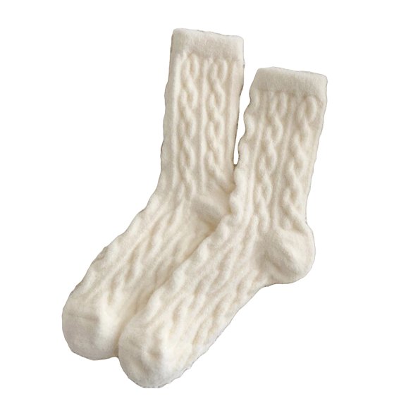 comerut 1 Pair Women Socks Knitted Mid-tube Thick Plush Soft Warm Solid Color Sweat Absorption No Odor Anti-slip Elastic Casual Floor Socks