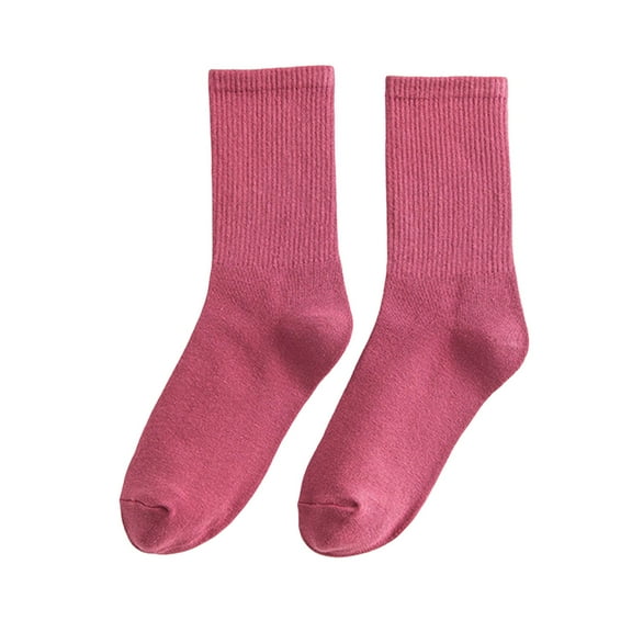 comerut 1 Pair Women Socks Mid-tube Japanese Style Solid Color High Elasticity Anti-slip Thickened Soft Warm Sweat-absorption Anti-shrink Sports Socks