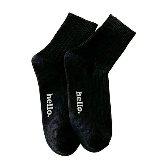 comerut 1 Pair Women Socks Mid-tube Japanese Style Solid Color High Elasticity Letter Decor Anti-slip Thickened Soft Warm Sweat-absorption Anti-shrink Sports Sock