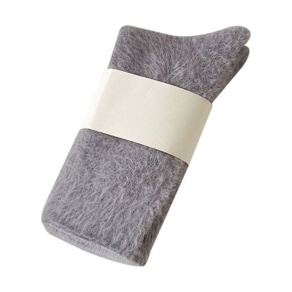 comerut 1 Pair Women Winter Socks Thick Plush Warm Solid Color Elastic Anti-slip Cozy Absorb Sweat Anti-shrink Soft Mid-tube No Odor Lady Floor Socks