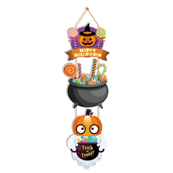 comerut 1 Set Halloween Pumpkin Door Pendants Hanging Wooden Door Signs Witch Hat Cartoon Design Spooky Smiling Face Parties Home Decor Supplies