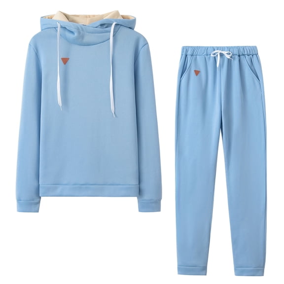 comerut 1 Set Hoodie Pants Set Solid Color Thicken Warm Plush Sweatshirt Mid Waist Sweatpants for Daily Wear