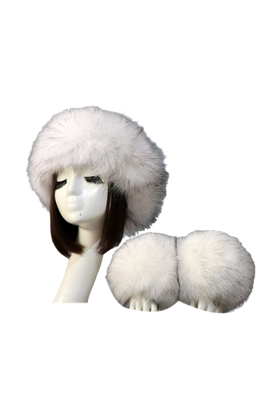 1 Set Winter Cap Cuffs Set Solid Color Fluffy Faux Fur Empty Top Soft Keep Warm Elastic Cozy Women Hat Cuffs Set for Outdoor
