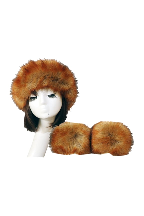 1 Set Winter Cap Cuffs Set Solid Color Fluffy Faux Fur Empty Top Soft Keep Warm Elastic Cozy Women Hat Cuffs Set for Outdoor