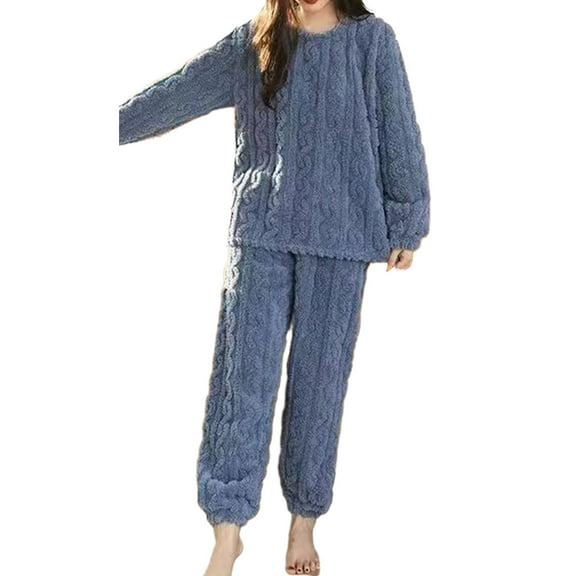 comerut 1 Set Winter Pajamas Warm Plush 2-Piece Sleepwear Set Stylish Comfortable Pullover And Pants for Autumn Winter