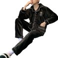 thumbnail image 1 of comerut 2 Pcs/Set Men Winter Pajamas Set Lapel Thick Buttons Single-breasted Loose Elastic Waist Warm Soft Pockets Wide Leg Solid Color Men Homewear Top Pants Set, 1 of 8