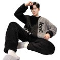 thumbnail image 1 of comerut 2 Pcs/Set Men Winter Pajamas Set Round Neck Long Sleeve Thick Twisted Texture Loose Elastic Waist Warm Soft Pockets Contrast Color Men Homewear Top Pants Set, 1 of 8