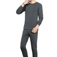 thumbnail image 1 of comerut 2 Pcs/Set Winter Men Thermal Underwear Set Round Neck Long Sleeve Warm Thick Plush Plus Size Slim Fit Elastic Open Crotch Men Pajamas Set Homewear Clothing, 1 of 8