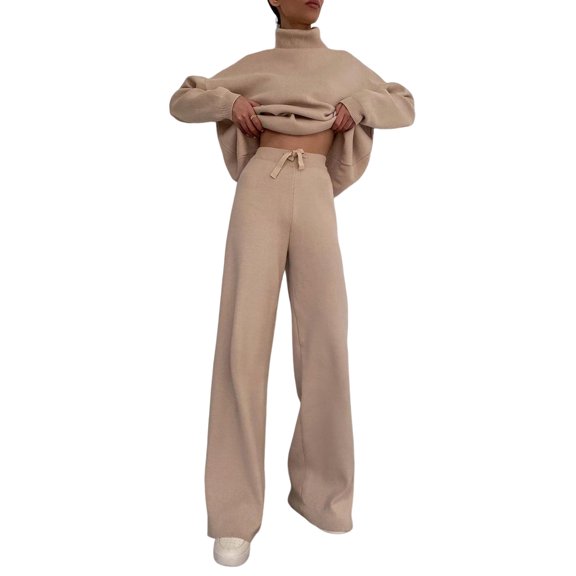 comerut 2 Pcs/Set Winter Sweatshirt Pants Set Elastic Waist Drawstring Thick Long Sleeves Solid Color Keep Warm Loose Pullover Sweatshirt Sweatpants Suit for Sports