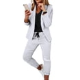 thumbnail image 1 of comerut 2 Pcs/Set Women Blazer Pants Set Solid Color Turn-down Collar Anti-wrinkle Formal Loose Warm Elastic Waist Pockets Coat Pants Suit for Work, 1 of 8
