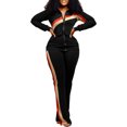 thumbnail image 1 of comerut 2 Pcs/Set Women Coat Pants Suit Striped Color Matching Lapel Long Sleeve Zipper Closure Jacket Elastic Waist Pants Soft Warm Lady Fall Winter Tracksuit Trousers Coat Set, 1 of 8