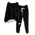 thumbnail image 1 of comerut 2 Pcs/Set Women Sweatshirt Pants Set Fake Two-piece Loose Elastic Waist Crew Neck Solid Color Warm Drawstring Casual Women Autumn Tracksuit for Daily Wear, 1 of 7